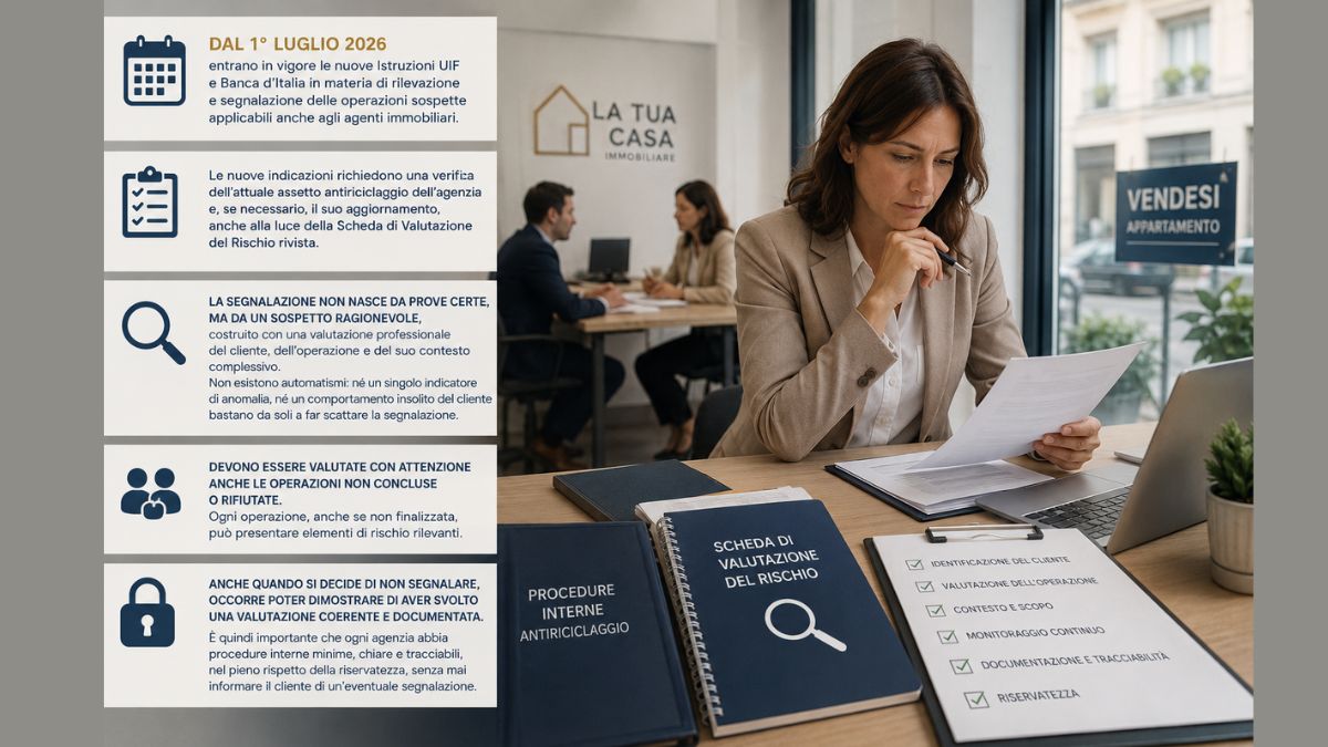 Antiriciclaggio - dal 1° luglio 2026 nuove istruzioni per gli agenti immobiliari.
