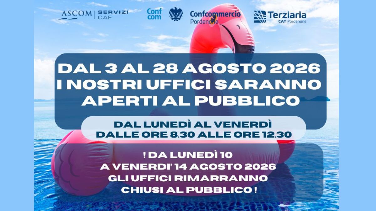 Orari apertura mese di Agosto 2026.