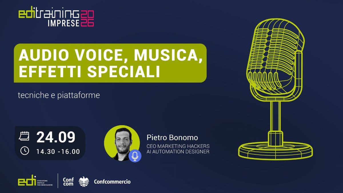 Nuovo appuntamento con la formazione di EDI! 𝗟'𝗜𝗡𝗧𝗘𝗟𝗟𝗜𝗚𝗘𝗡𝗭𝗔 𝗔𝗥𝗧𝗜𝗙𝗜𝗖𝗜𝗔𝗟𝗘 𝗣𝗘𝗥 𝗟'𝗔𝗨𝗗𝗜𝗢 𝗘 𝗟𝗔 𝗠𝗨𝗦𝗜𝗖𝗔: 𝗢𝗣𝗣𝗢𝗥𝗧𝗨𝗡𝗜𝗧𝗔̀ 𝗣𝗘𝗥 𝗣𝗠𝗜 𝗘 𝗣𝗥𝗢𝗙𝗘𝗦𝗦𝗜𝗢𝗡𝗜𝗦𝗧𝗜.
