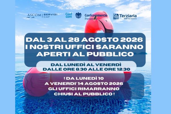 Orari apertura mese di Agosto 2026.