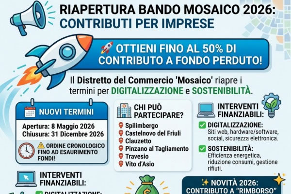 Riapertura termini bando contributi digitalizzazione e sostenibilità Distretto del Commercio "Mosaico".